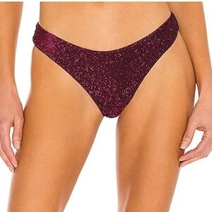 PILYQ Women's Garnett Basic Ruched Teeny Bikini Bottom w Metallic Glitters Sz L